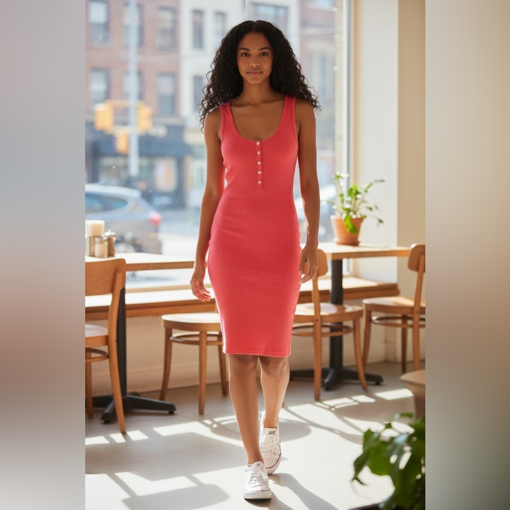 One Grey Day Alec Midi Tank Dress Pink Size Large NWOT